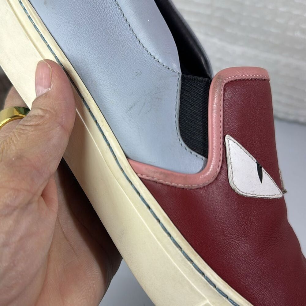 (N7) Fendi Monster leather slip-on sneakers, size 37, men's one shoe, right shoe - Picture 9 of 15
